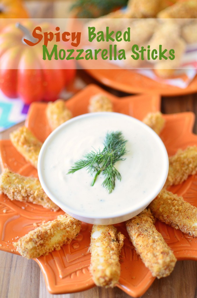 Spicy Baked Mozzarella Sticks tall text